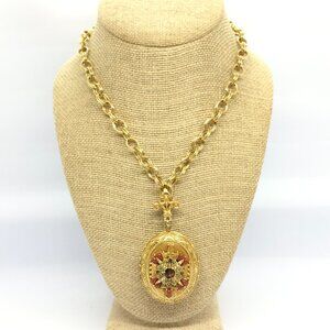 VINTAGE VICTORIAN REVIVAL Locket Necklace Ornate Gold Tone  Statement Runway